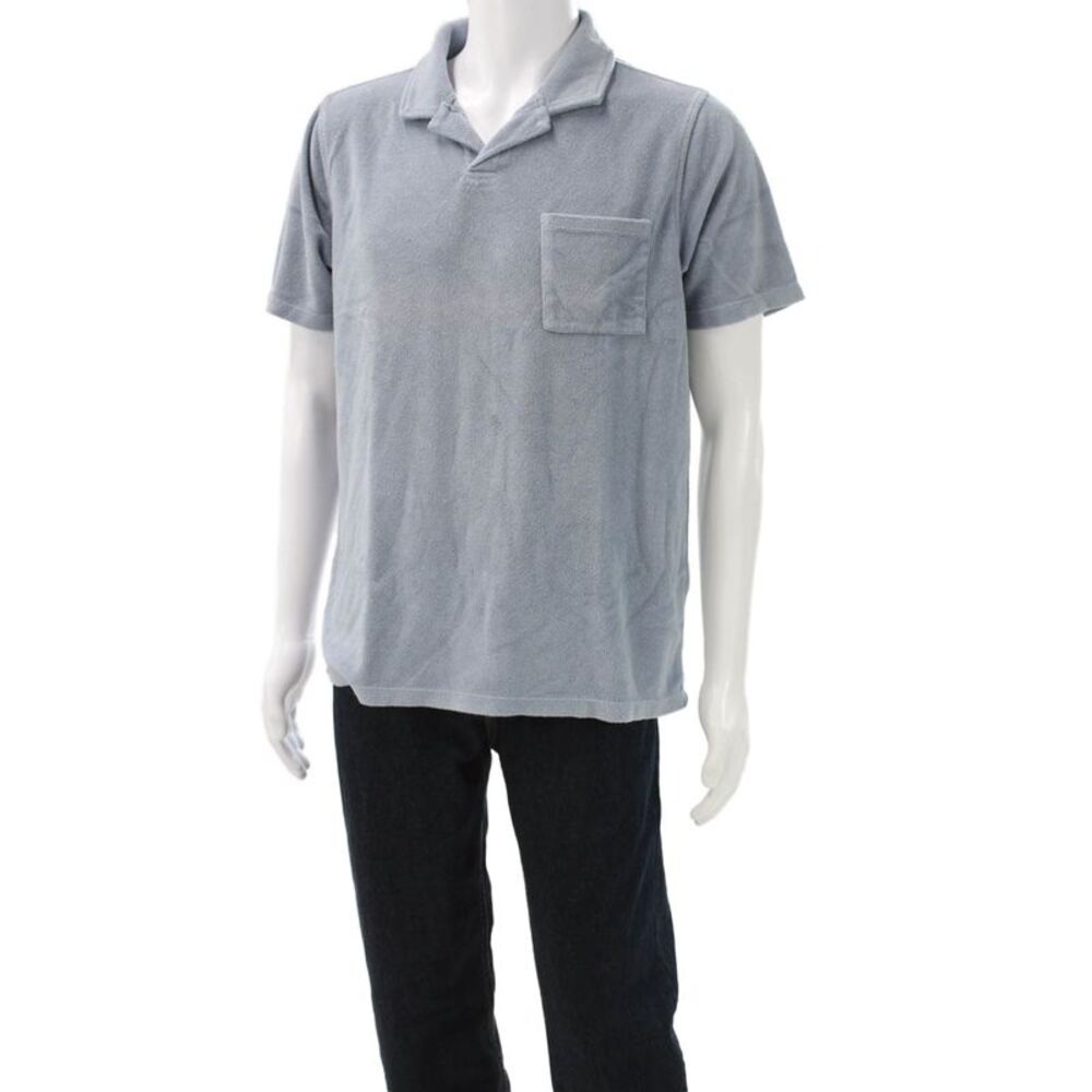 Maison Me Men Basic Blue Terry Collared Short Sleeve T-Shirt Size M